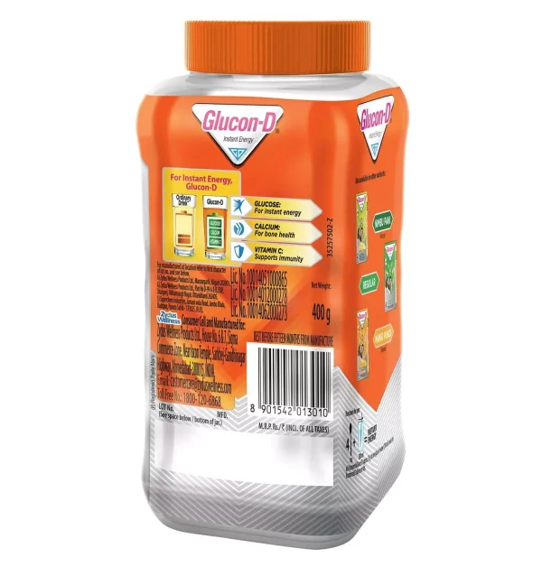 Glucon D Instant Energy Glucose Powder Orange Jar 400gm 2