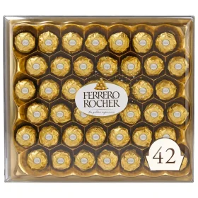 (42 Count) Ferrero Rocher Milk Chocolate Hazelnut, Individually Wrapped Candy, 18.5 oz