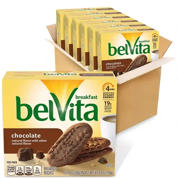 belVita Chocolate Breakfast Biscuits, 6 Boxes of 5 Packs (4 Biscuits Per Pack)
