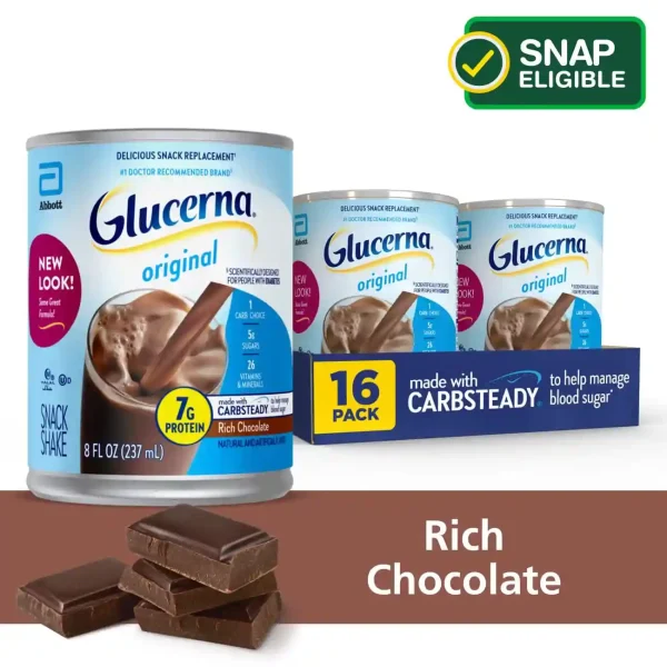Glucerna Nutritional Snack Shake, Rich Chocolate, 8 fl oz Can, 16 Count