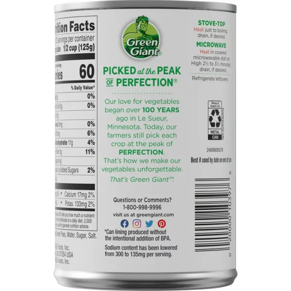 Green Giant 50% Less Sodium Sweet Peas 15oz Can 2