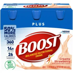 BOOST Plus Nutritional Drink, Creamy Strawberry, 14g Protein, 6 8 fl oz Bottles