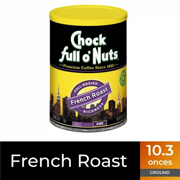 Chock Full o Nuts French Roast Ground Coffee, Medium Dark Roast, 10.3oz Can