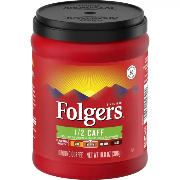 Folgers 1/2 Caff Ground Coffee, 10.8oz