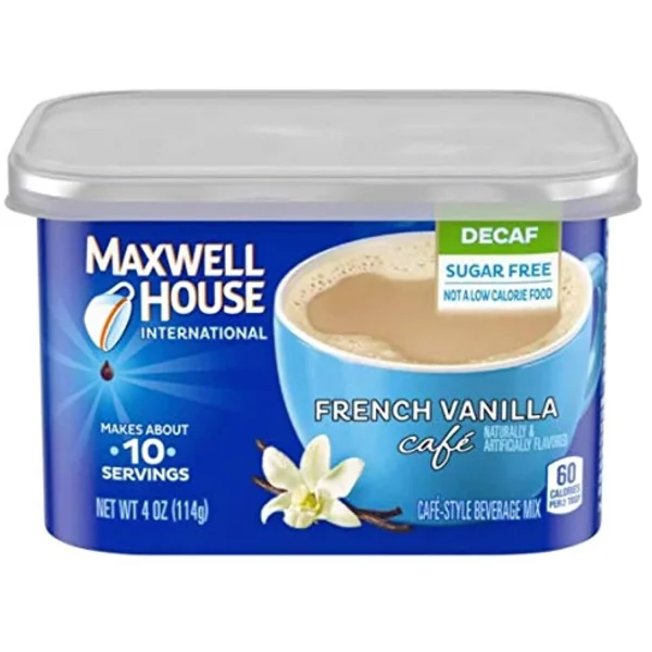 Maxwell House International Decaf & Sugar Free French Vanilla Café Style Instant Coffee, 4Oz Canister